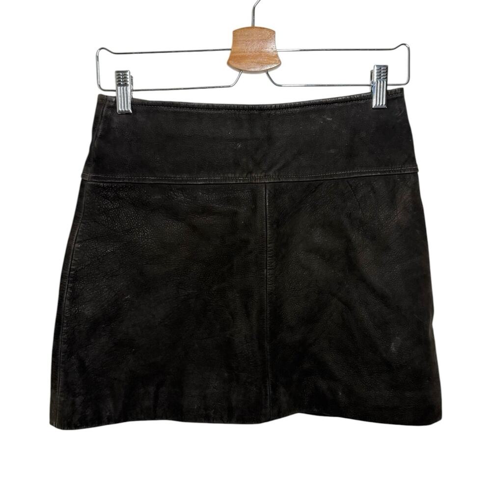 Stefanel Black Nubuck Soft Leather Lined Chic Minimal Mini Skirt IT 40 4 Small